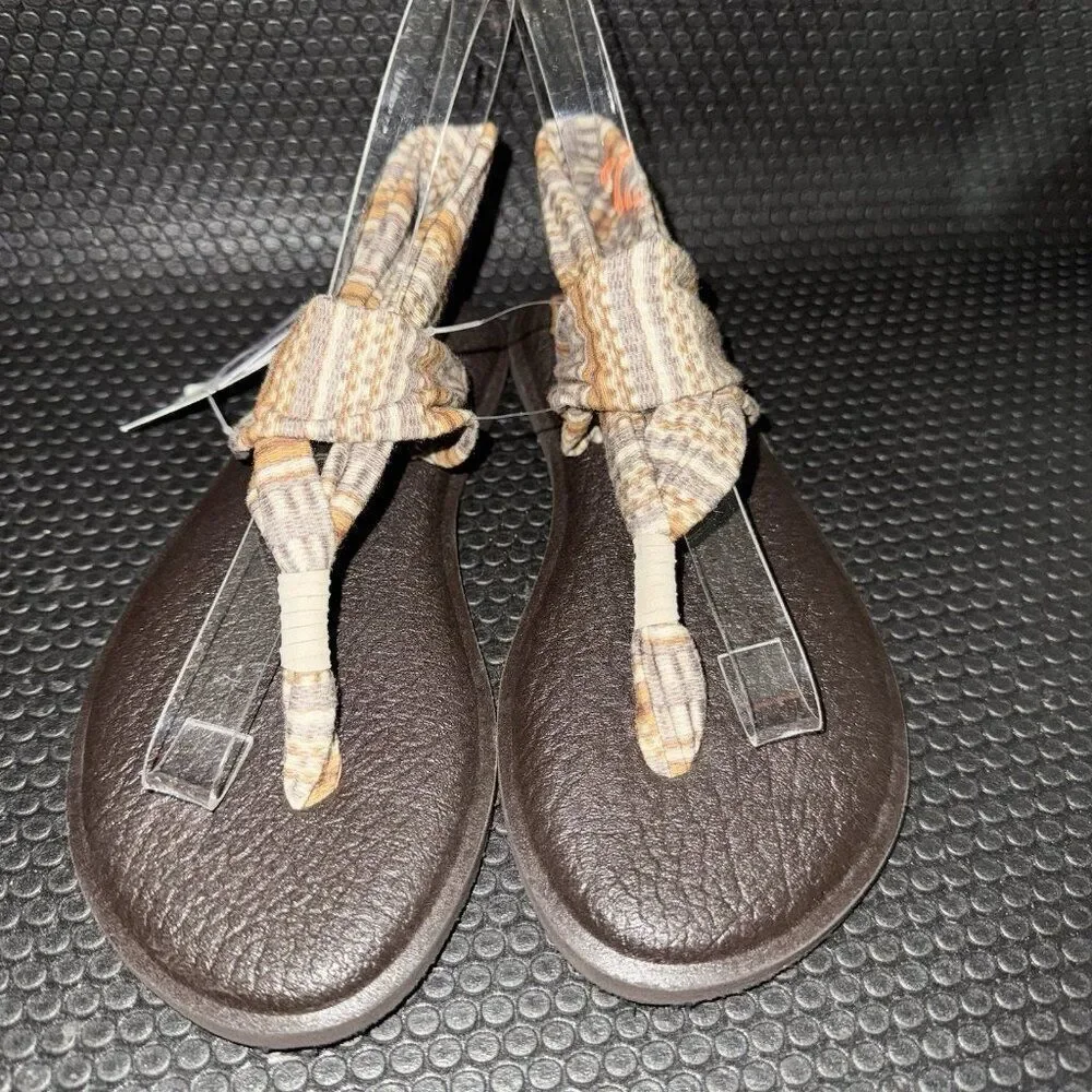 Sanuk yoga sling sandals Brown/Orange/Cream Comfort Yoga Mat Casual Women Size 6